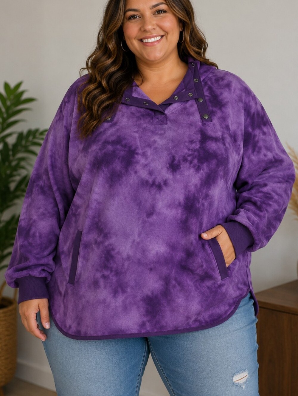 GreenTea Purple Tie-Dye Pullover Hoodie